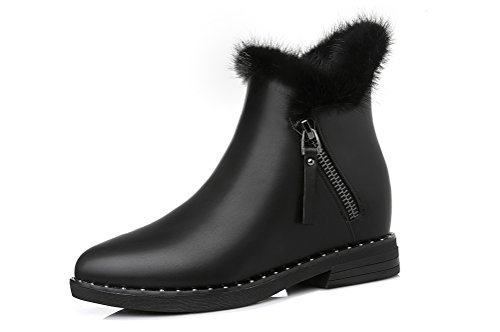Youxuan Women's Fashion Ankle Booties Marten Hair Zipper Winter Elevator Flat Short Boots Black 6M US Youxuan Women's Fashion Ankle Booties Marten Hair Zipper Winter Elevator Flat Short Boots Black 6M US