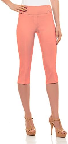 Velucci Womens Classic Fit Capri Pants - Pull On Style Capris with Detailed Design