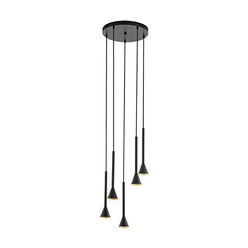 EGLO Cortaderas Pendant Light, 5-Bulb Pendant Lamp, Vintage, Industrial, Steel Pendant Light in Black, Gold, Dining Table Lamp, Living Room Lamp, Hanging with GU10 Socket