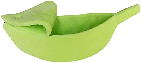 Anglewolf Cute Soft Non-toxic Breathable Warm Pet Nest, Small Pet Bed Banana Shape Fluffy Warm Soft Plush Breathable Bed Banana Cat Bed(Green,25.59 * 9.84 * 8.26 inch)