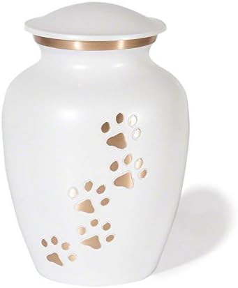 Best Friend Services Pet Urn - Ottillie Paws Memorial Pet Cremation Urns for Dogs and Cats Ashes Hand Carved Brass Memory Keepsake Urn (Large, Cloud White Vertical Brass Paws)