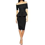 Sue&Joe Women's Off the Shoulder Dress Peplum Short Sleeve Midi Pencil Dresses
