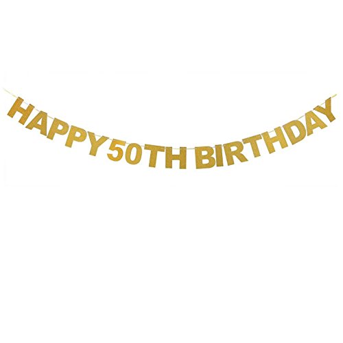 Veewon Happy 50th Birthday Banner Gold Glitter Letters Bunting Garlands 50th Birthday Anniversary Party Photo Prop Decor