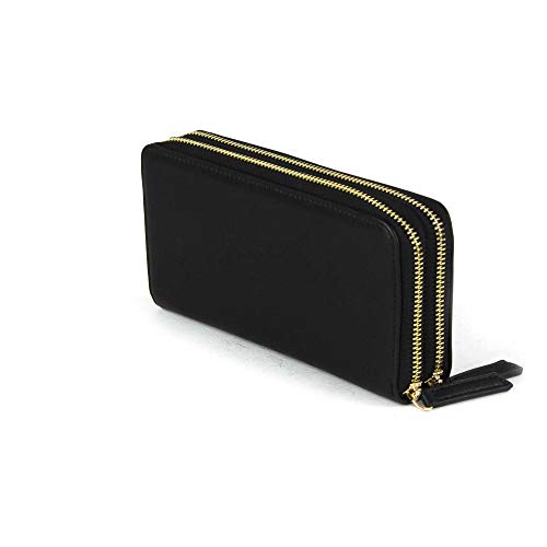 Cloe- Cartera Color Negro Para Mujer Con Doble Cierre De Material Gamuza Con Monedero