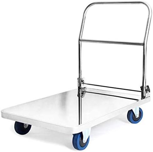 LQQFFGarden trolley Compact platform truck Folding trolley Wheel and handle folding Load capacity (250 kg) Silver Transport trolley (Size : 90 * 60 * 87cm)