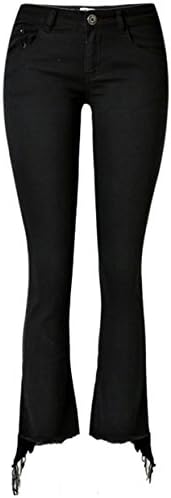 DigerLa Women's Distressed Stretch Tassel Bell-Bottom Flared Skinny Jeans Black