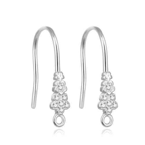 10pcs Adabele Authentic 925 Sterling Silver Fancy Earring Hook Dangle 7 Cubic Zirconia CZ Diamond Three Flower Ear Wire Tarnish Resistant for DIY Earrings Jewelry Making SS469