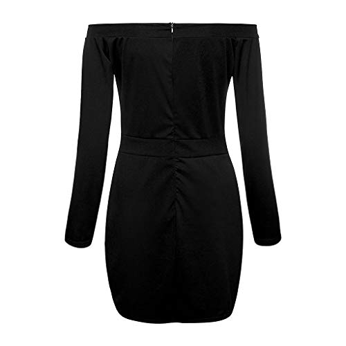 kaifongfu Short Dress,Women Off Shoulder Long Sleeve Elastic Stretchy Bodycon Mini Dress (M, Black)