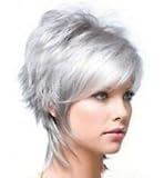Women's Short Sliver-white Fluffy Wigs Natural Human Hair Wigs