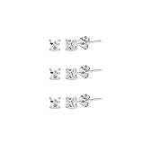 Sterling Silver Cubic Zirconia set of 3 Princess-Cut Square 2mm Stud Earrings