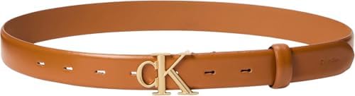 Damen Gürtel Round Buckle 3,0 cm mit Monogramm-Schnalle, Braun (Argan Oil/Antique Light Gold), 80 cm