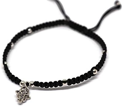 Hamsa charm in Black cotton cord bracelet