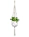 Mkono Macrame Plant Hangers Indoor Outdoor Hanging Planter Basket Cotton Rope 4 Legs 41 Inch, 2 Pack, Ivory