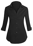 Women's Roll Up 3/4 Sleeve Button Up Collared Shirts with Stretch