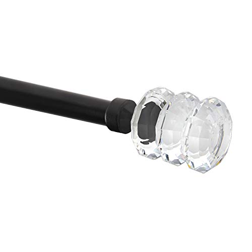 Sheffield Home, AMG, and Enchante Accessories, 3 Ring Crystal Curtain Rod, 36 to 66-Inch, Matte Black