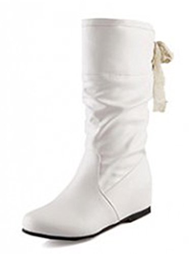 Sfnld Women's Fall Spring Mid Calf Knight Martin Boots White 11 B(M) US