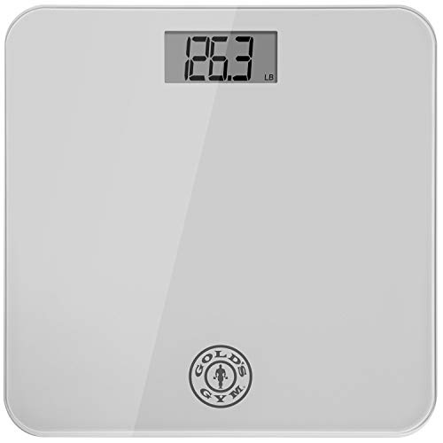 Gold’s Gym Digital Tempered Glass Bathroom Body Weight Scale Highly Accurate LBS or KG, up to 400 Pounds Non Slip, Portable, Silver (Certified Refurbished)