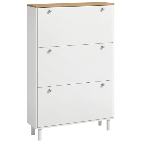 HOMCOM Shoe Cabinet, Narrow Shoe Storage Cabinet with 3 Flip Drawers and Adjustable Shelves for 24 Pairs of Shoes for Entryway, Hallway, White