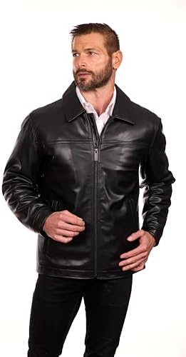 Amazon.com: PERRY ELLIS Men's Leather Jacket Classic Zip Front