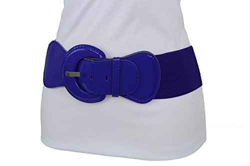 TFJ Women Fashion Elastic Belt Hip High Waist Big Round Buckle XS S M Violet Purple
