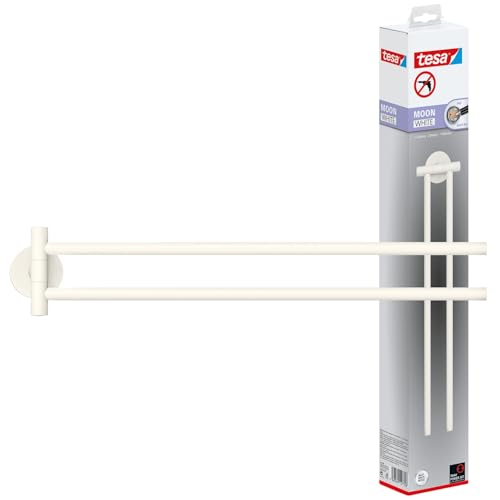 tesa® MOON WHITE Handdoekrek 2-armig, mat wit, voor Badkamer en Wc - voor Badkamers in Industriële en Moderne Stijl - Zonder Boren, Zelfklevend - 84 mm x 50 mm x 456 mm