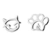 Wicary Cute Cat Earrings S925 Sterling Silver Ear Studs Set of 3 pairs