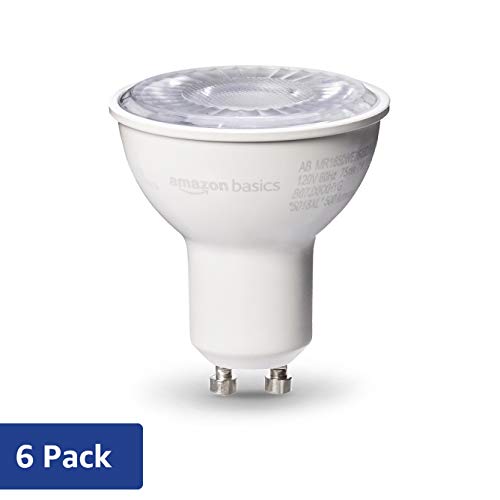 AmazonBasics 50W Equivalent, Daylight, Dimmable, 10,000 Hour Lifetime, MR16 (GU10 Base) LED Light Bulb | 6-Pack