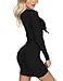 Navvour Women's Sexy Long Sleeve Deep V Neck Bandage Ruched Bodycon Club Mini Dress