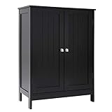 Iwell Bathroom Floor Storage Cabinet with 2 Adjustable Shelf, 3 Heights Available, Free Standing Kitchen Cupboard, Wooden Storage Cabinet with 2 Doors, Office Furniture, Black YSG003H