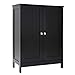 Iwell Bathroom Floor Storage Cabinet with 2 Adjustable Shelf, 6 Heights Available, Free Standing Kitchen Cupboard, Wooden Storage Cabinet with 2 Doors, Office Furniture, Black