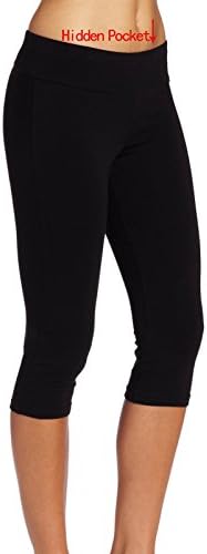 Women's Audel Cotton Yoga Capris Pants Tummy Control Workout Running Leggings 4 Way Stretch