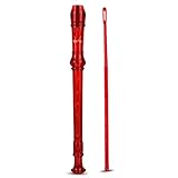 Soprano Descant Recorder 8 Hole-3 Piece Kids Crystal Music Flute w/ Cleaning Rod Bag Instruction Red