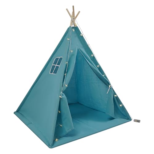 Kids Teepee Tent Kids Play Tent with Star Light & Mat Washable Foldable Teepee Tents Kid Tents Indoor Playhouse for Girls and Boys (Blue)