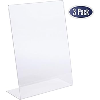 Slant Back Acrylic Sign Holder, 8.5 x 11 Inches Economy Portrait Ad Frames, Perfect for Home, Office, Store, Restaraunt (3 Pack)