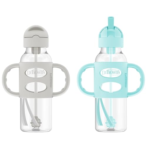 Dr. Brown's Milestones Narrow Sippy Straw Bottle, Spill-Proof with 100% Silicon…