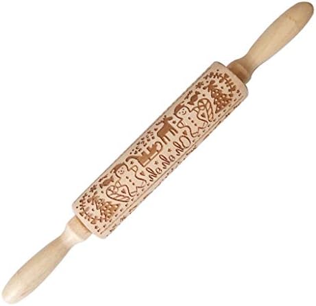 samLIKE Christmas Embossing Rolling Pin, 3D Wooden Embossed Rolling Pin for Baking, Engraved Decor Roller Kitchen Tool for Cookies, with Christmas Pattern as Festival Kitchen DIY Tools 35cm (H)