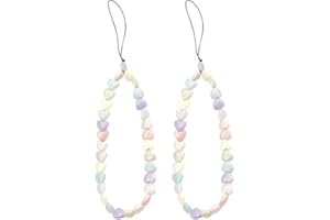 BrambleCo 2 Pack Cute Beaded Phone Wrist Strap - Heart Acrylic Phone Strap Charm - Stylish Hanging Cord Accessories for Women
