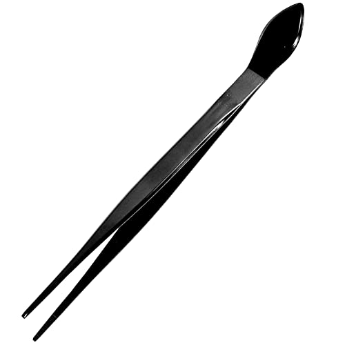 KAKURI Bonsai Tweezers Straight Serrated Tips with Spatula 8.8" - Made in