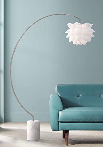 Modern Arc Floor Lamp Satin Nickel White Flower Shade for Living Room Reading Bedroom Office - Possini Euro Design