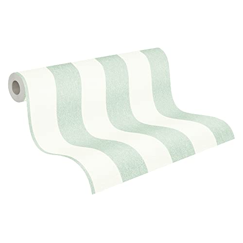 A.S. Creation Attractive 2 390292 Striped Non-Woven Wallpaper 10.05 m x 0.53 m Made in Germany Green/White