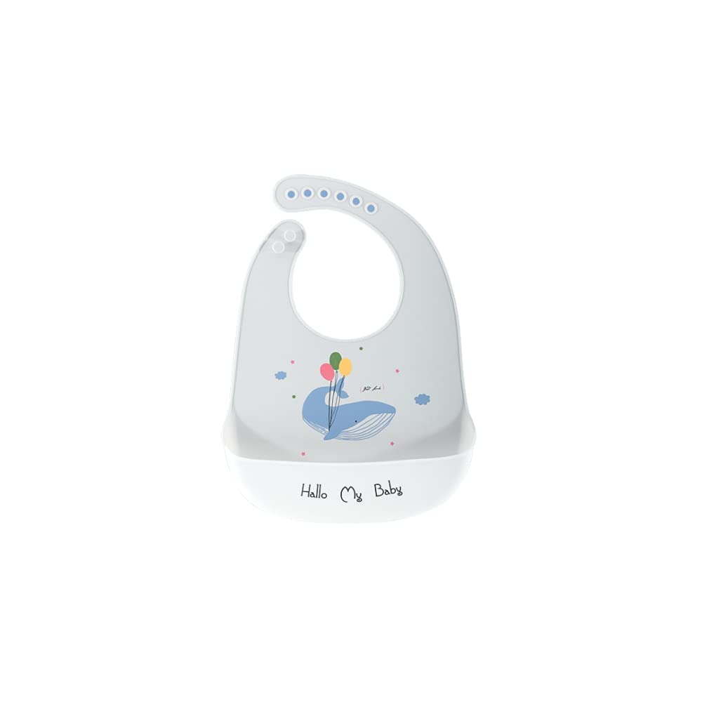 FEIFEI'S BOW Baby Bibs Cute Animals Dishwasher safe Comfortable Silicone Feeding Food Catcher Plastic Waterproof Weaning Kids (Whale)
