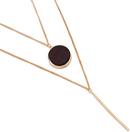 Edress Jewellery Long Necklaces MultiLayer Gold Plated Link "For Only You" Y Chain Red Disc Wood Decoration Simple Strip Pendant Womens and Girls Gift Jewelry