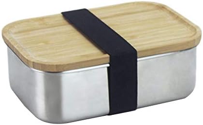 Forestwood Stainless Steel Lunch Sandwich Box Wooden Lid Simple Environmental Japanese Lunch Box Square Bamboo Cover Sushi Box