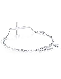 BlingGem - Pulsera de plata esterlina 925, diseño de cruz, símbolo de buena fe, infinito clásico, religioso, multiuso, para mujer, adolescentes