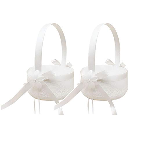 BETAULIFE Elegant Satin Bow Flower Girl Basket Ivory 2 pcs/Pack (Ivory) (14cm) - Thumbnail 5