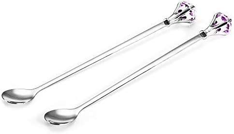 VOTEKI Exquisite Elegant Stainless Steel Crystal Diamond Soup Spoons Tableware for Ice Cream / Milkshake / Tea / Coffee / Dessert (Purple)