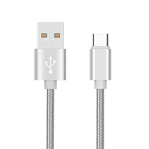 Pack of 3 Type C Nylon Metal Cables for Samsung Galaxy Tab S5e Android Smartphone Charger Connector (Silver)