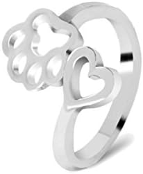 Aniywn Hot Sale! Creative Beauty Hollow Paw Print Love Heart Ring Open Adjustable Ring Pet Animal Jewelry (Free Size, Silver)