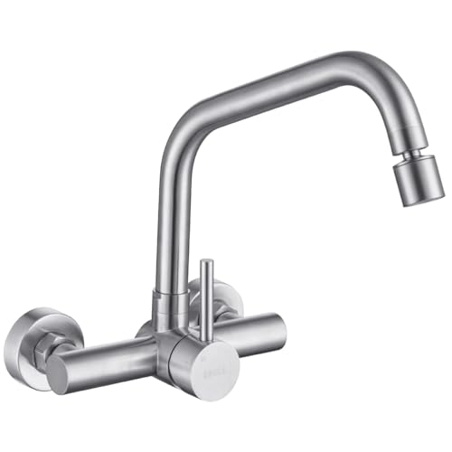 ONECE Wall Mounted Kitchen Tap with 2 Modes, Wall Taps with Rotating Nozzle, Single Lever Mixer Tap for Sink 360° Rotating, Stainless Steel 304, Removable Aerator