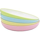 GNGS PLA Plant-made Two-tone Dish - 7.09" Diameter x 1.18" Height - Stackable Round - BPA Free, Non-Toxic, Biodegradable - Plate Set of 4 in 4 Assorted Color - Dishwasher and Microwave Safe